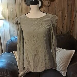 KIMBERLY TAYLOR Black and Gray Rusched Long Sleeve 100% Silk Top Size S